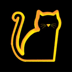 silhouette of a yellow cat on a black background