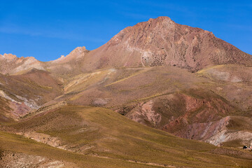 Traveling the famous Ruta40 in the scenic Argentinian highlands - fantastic views while driving through colorful and remarkably shaped mountains and watching wildlife in high altitude in South America