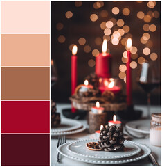 Design palette inspired by Christmas natural rustic table decor. Designer pack with photo and...