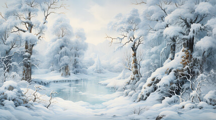 Fototapeta na wymiar winter forest covered snow