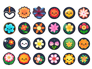 Obraz premium Set of fun stickers with little flowers, stars, rainbows, kittens and various kawaii pets for decoration of all kinds on a transparent background.