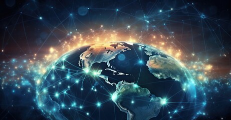 Infinite webs of luminosity encircle Earth, narrating tales of technology, connection, and progress.