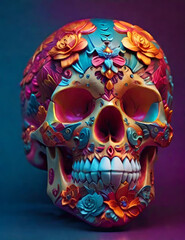 Colourful sugar skull on dark background. Day of The Dead.