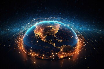Obraz premium Digital data network connection on Earth. Global communication and technology concept. Generative AI