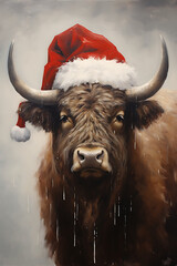 Christmas Buffalo Wall Art Oil Painting