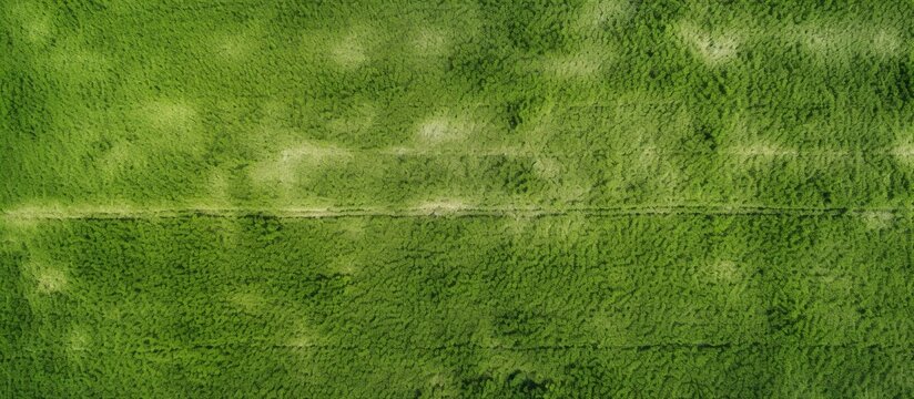 The view from above of agricultural fields in a rural area characterized by their green color