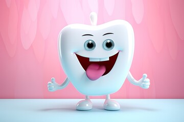 Obraz premium Cute happy cartoon tooth. Dental care. Generative AI