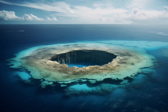 landscape perspective view of the Great Blue Hole , Belize country