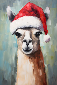 Christmas Llama Wall Art Oil Painting