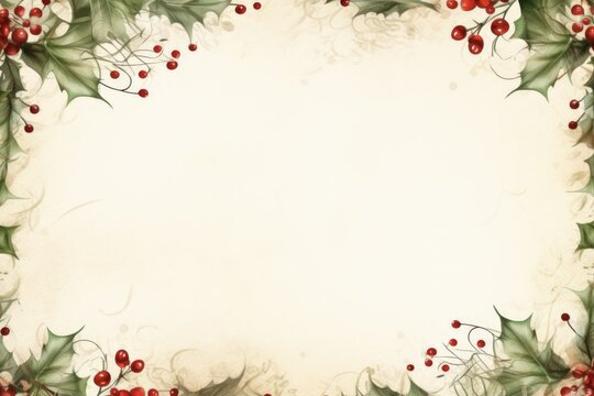 Christmas Letter Frame. Abstract Christmas Background Border with Flora in Red and Green.