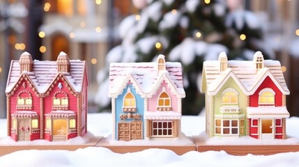 Naklejka premium Christmas winter house in the snow and with a Christmas tree