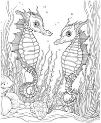 Seahorse sea life coloring page