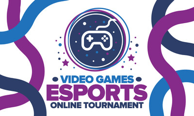 Esports Online Tournament. Video Games streaming. Cyber sport and gaming concept. Play in arcade, video or computer game. Gamepad, controller or joystick. Leisure, entertainment and fun. Vector