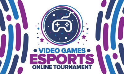 Esports Online Tournament. Video Games streaming. Cyber sport and gaming concept. Play in arcade, video or computer game. Gamepad, controller or joystick. Leisure, entertainment and fun. Vector © scoutori
