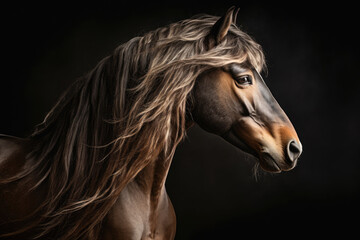 Portrait of horse with long mane