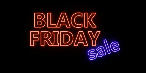 Fototapeta na wymiar Black Friday Sale neon sign on black wall. Red and blue letters text