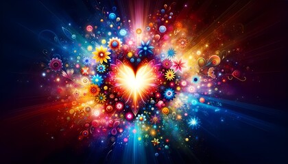 Abstract Explosion of Happiness: Heart, Flowers, Stars