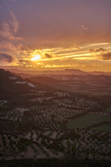 Fototapeta premium Panoramic views of the sunset over La Alcarria from Trijueque. Guadalajara. Castilla la Mancha. Spain 