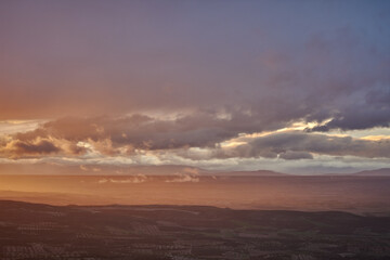 Panoramic views of the sunset over La Alcarria from Trijueque. Guadalajara. Castilla la Mancha. Spain 