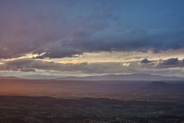 Panoramic views of the sunset over La Alcarria from Trijueque. Guadalajara. Castilla la Mancha. Spain 