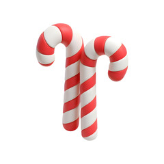 Candy cane isolated on white background. 3D Christmas element made of clay