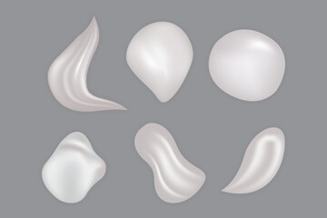 Set of cosmetic white cream texture. Cosmetic cream smears realistic icon set. Realistic gel or foam drop