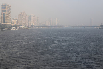 The Nile, river, fog, buildings