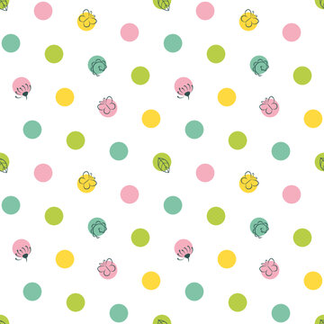 Multicolored polka dot seamless pattern on white background