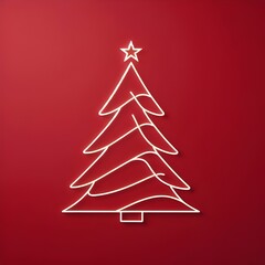Christmas tree white lines with a star on red background