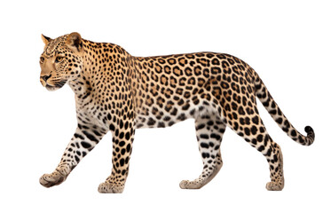 Leopard walking isolated on transparent white background