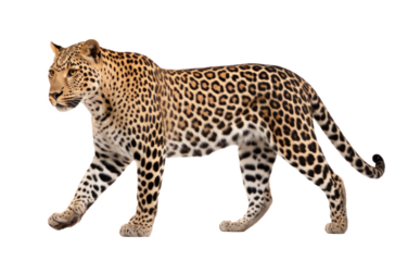 Leopard walking isolated on transparent white background