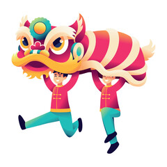 Vector Chinese New Year Lion Dance Illustration Isolated