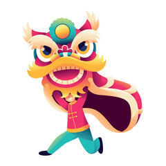 Vector Chinese New Year Lion Dance Illustration Isolated