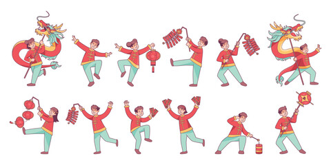 Vector Happy kids Characters Chinese New Year set Illustration Isolated
