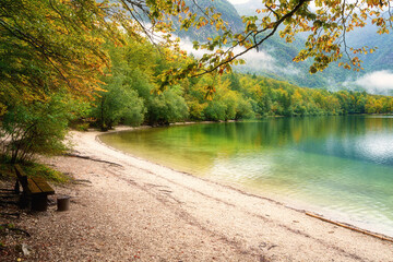 Bohinj lake (Bohinjsko jezero), Triglav national park, amazing autumn landscape, Slovenia. Scenic...