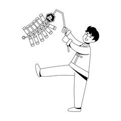 Vector Chinese New Year Boy Firecracker Illustration Isolated