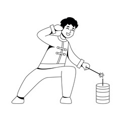 Vector Chinese New Year Boy Firecracker Illustration Isolated