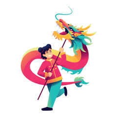 Vector Chinese New Year Dragon Dance Illustration Isolated