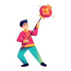 Vector Chinese New Year Boy Lantern Illustration Isolated