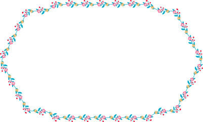 Fototapeta premium Horizontal Frame Wreath flower floral leaf borders colorful natural cute blossom love green pink decoration Branch laurel vintage frames Botanical ornate Elements design badge decoration 