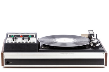 Fototapeta premium Vintage turntable record player with black vinyl