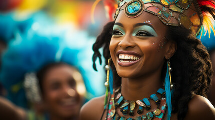 Carnival dancers in colorful attire on Brazil's streets.