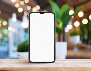 Smartphone with Blank Screen in Modern Cafe
