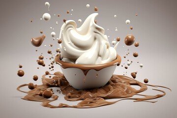 Milk and chocolate creating a swirling storm, illustrated in 3D with a clipping path. Generative AI