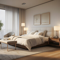 modern bright bedroom with luxury furniture in modern style