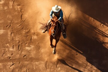 top view Cowboy Riding a Horse during rodeo