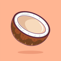 Coconut Shell cartoon vector icon illustration food nature icon concept isolated premium