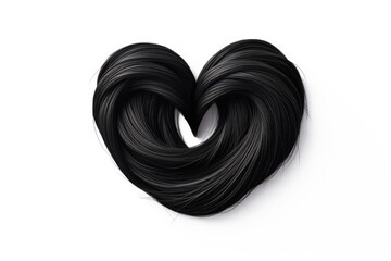 Heart-shaped black hair knot on white background.
