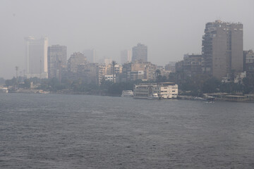 The Nile, river, fog, buildings