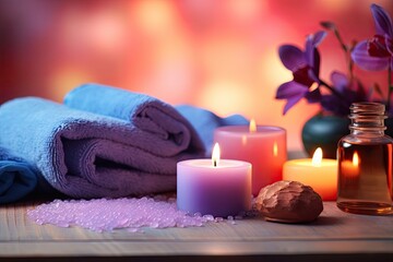 Colorful background showcasing spa treatment components on a table.